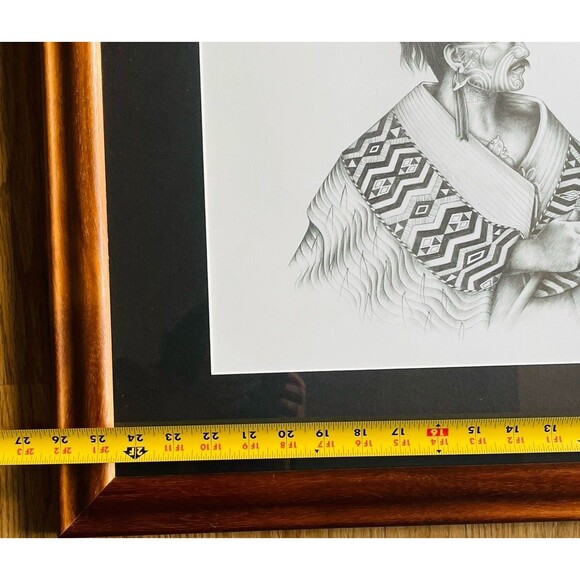MAORI Warrior Man Framed Etching Tribal Tattoo Holding Taiaha By William Mahon ? - Picture 10 of 16
